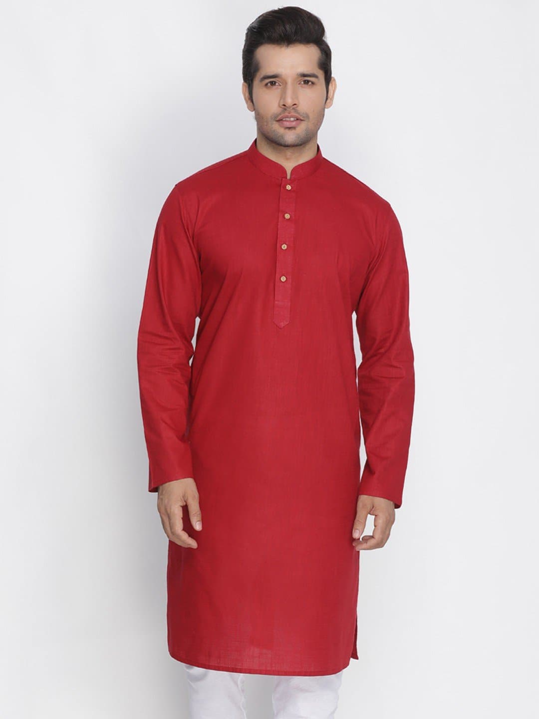 Mandarin Collar Knee Length Solid Straight Kurta