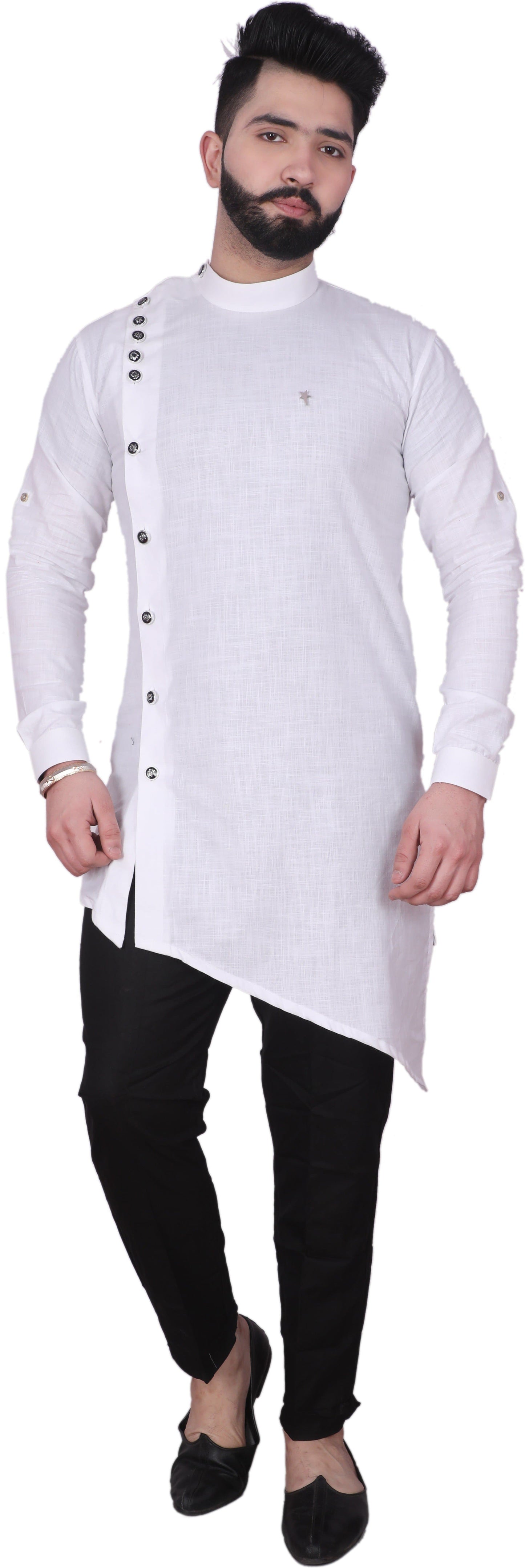 Full Sleeve Mandarin Collar Solid Asymmetric Kurta