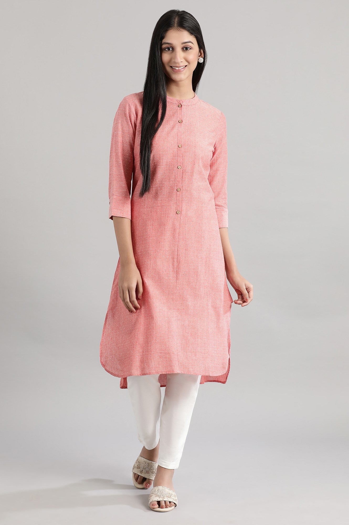 Geometric Print Knee Length Mandarin Neck Straight Kurta