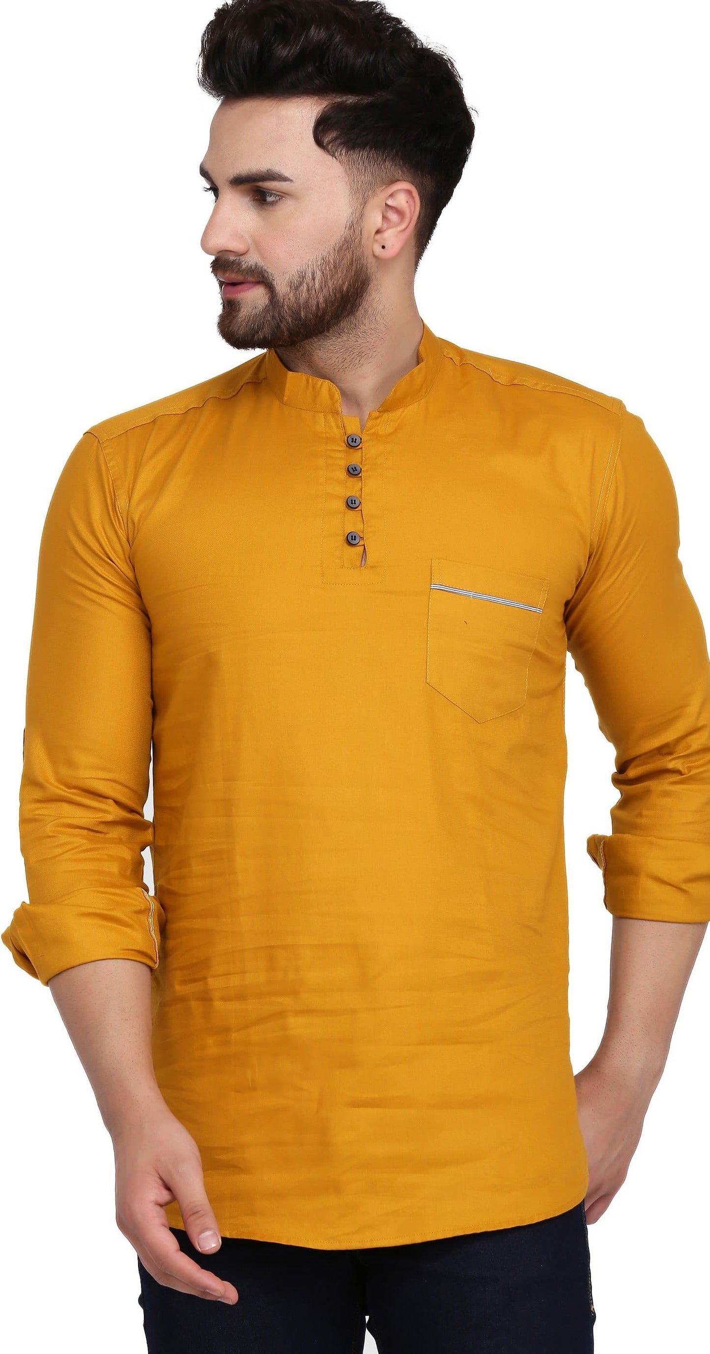 Mandarin Collar Three Quarter Sleeve Solid Straight Kurta