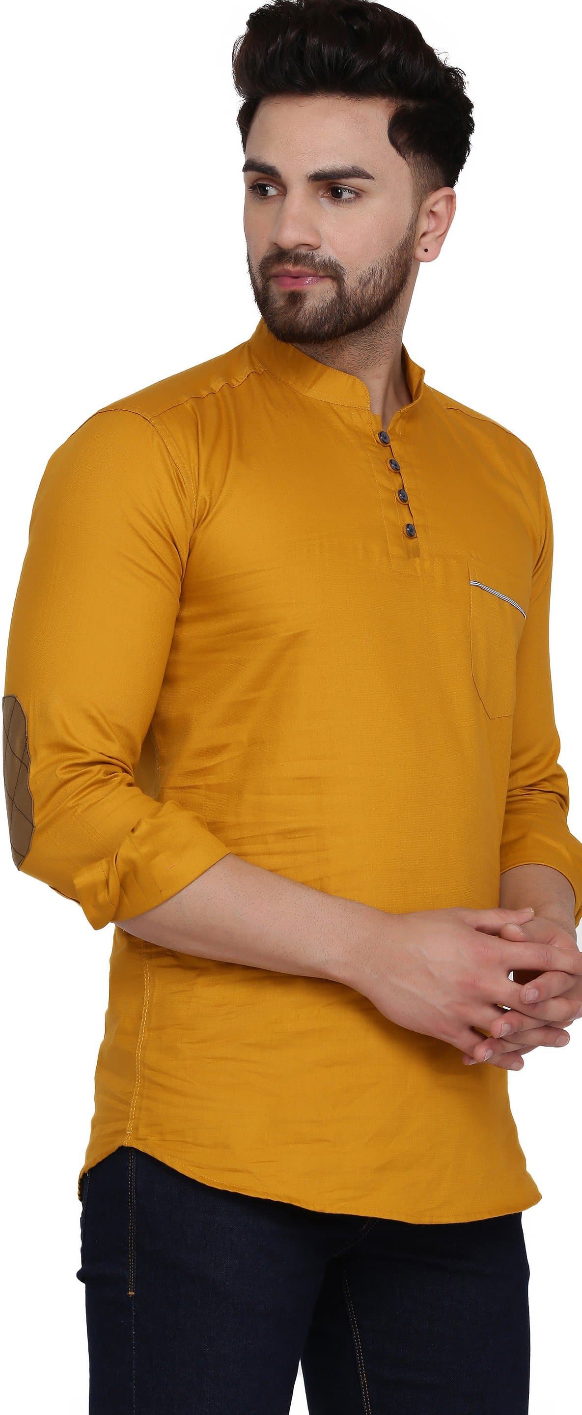 Mandarin Collar Three Quarter Sleeve Solid Straight Kurta