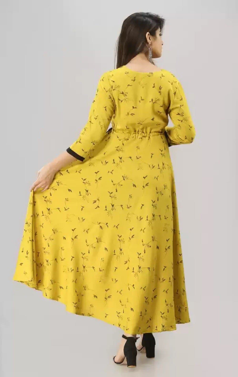 Round Neck Three Fourth Sleeve Printed Flared Kurta