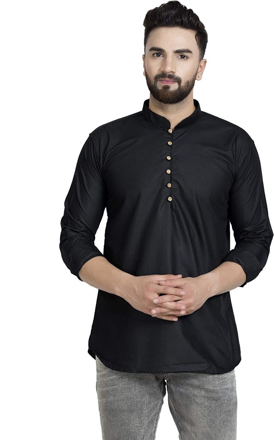 Full Sleeve Mandarin Collar Solid A-line Kurta