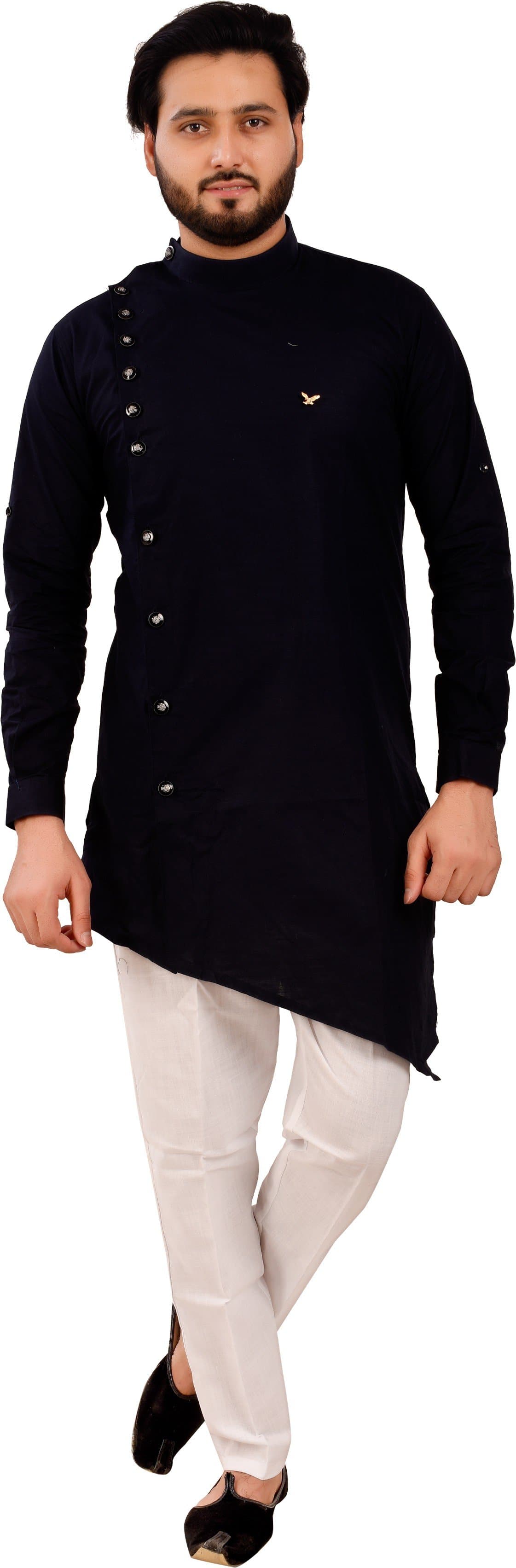 Full Sleeve Mandarin Collar Solid Asymmetric Kurta