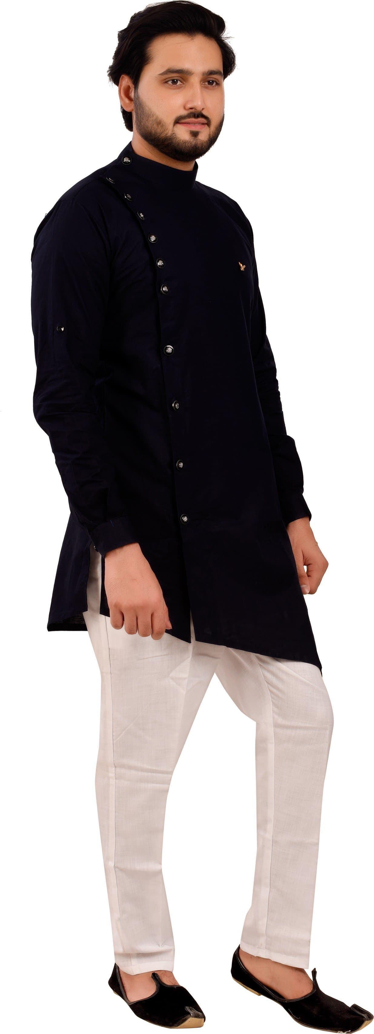 Full Sleeve Mandarin Collar Solid Asymmetric Kurta