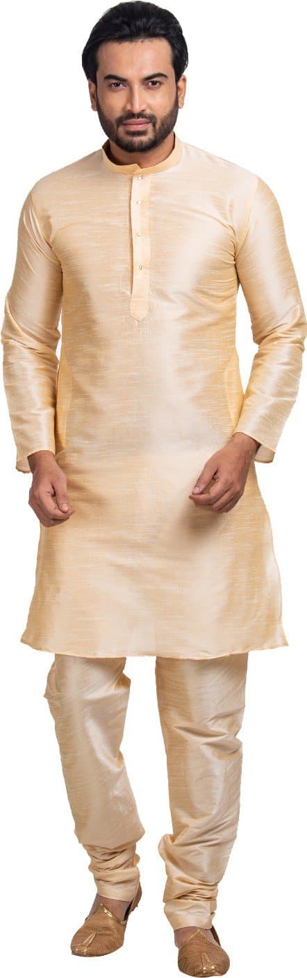 Mandarin Collar Solid Full Sleeve Silk Straight Kurta