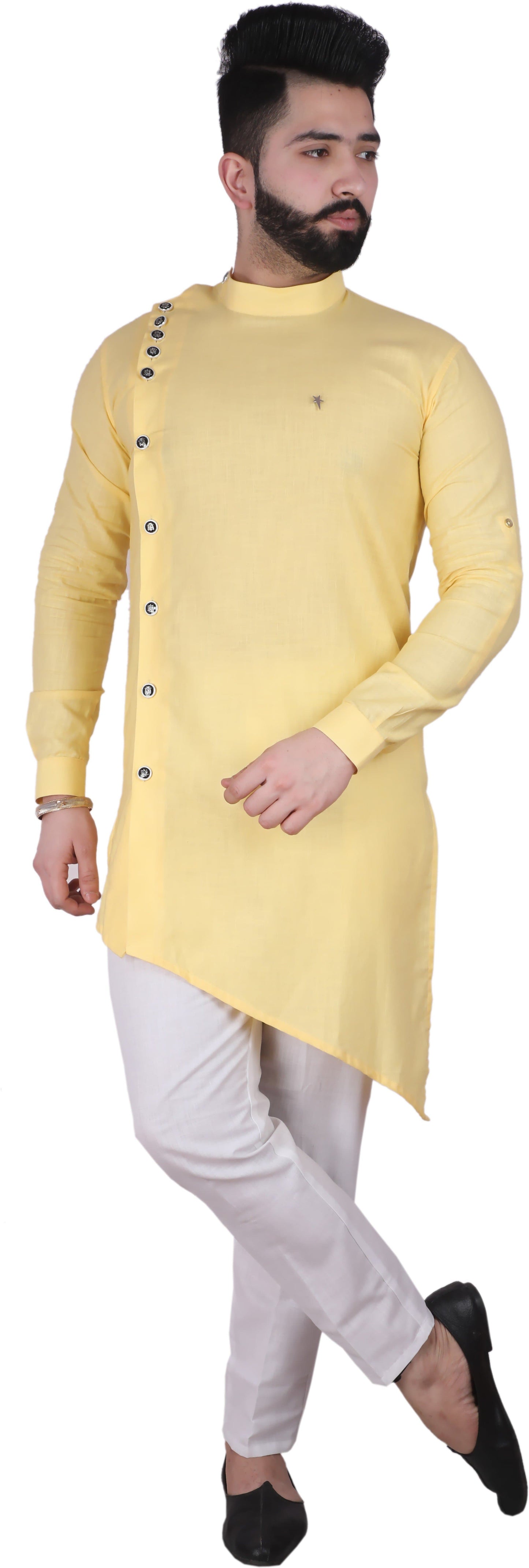 Full Sleeve Mandarin Collar Solid Asymmetric Kurta