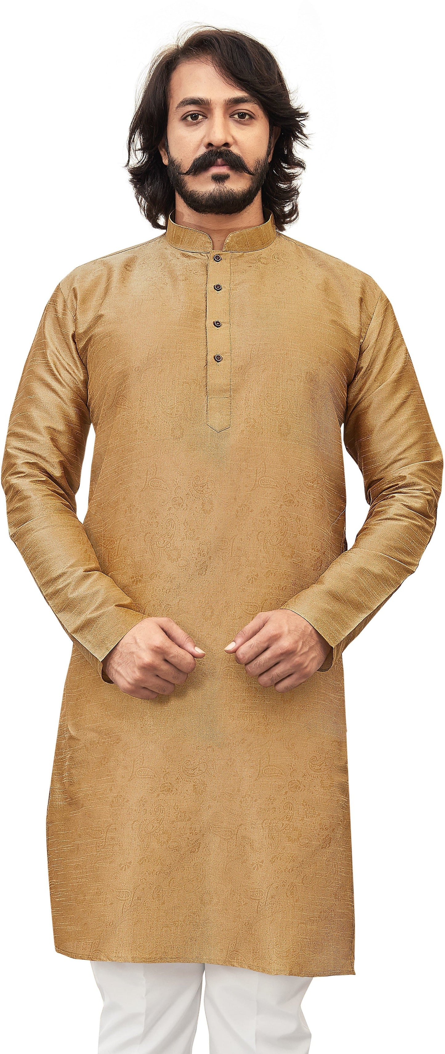 Self Design Mandarin Collar Knee Length Straight Kurta