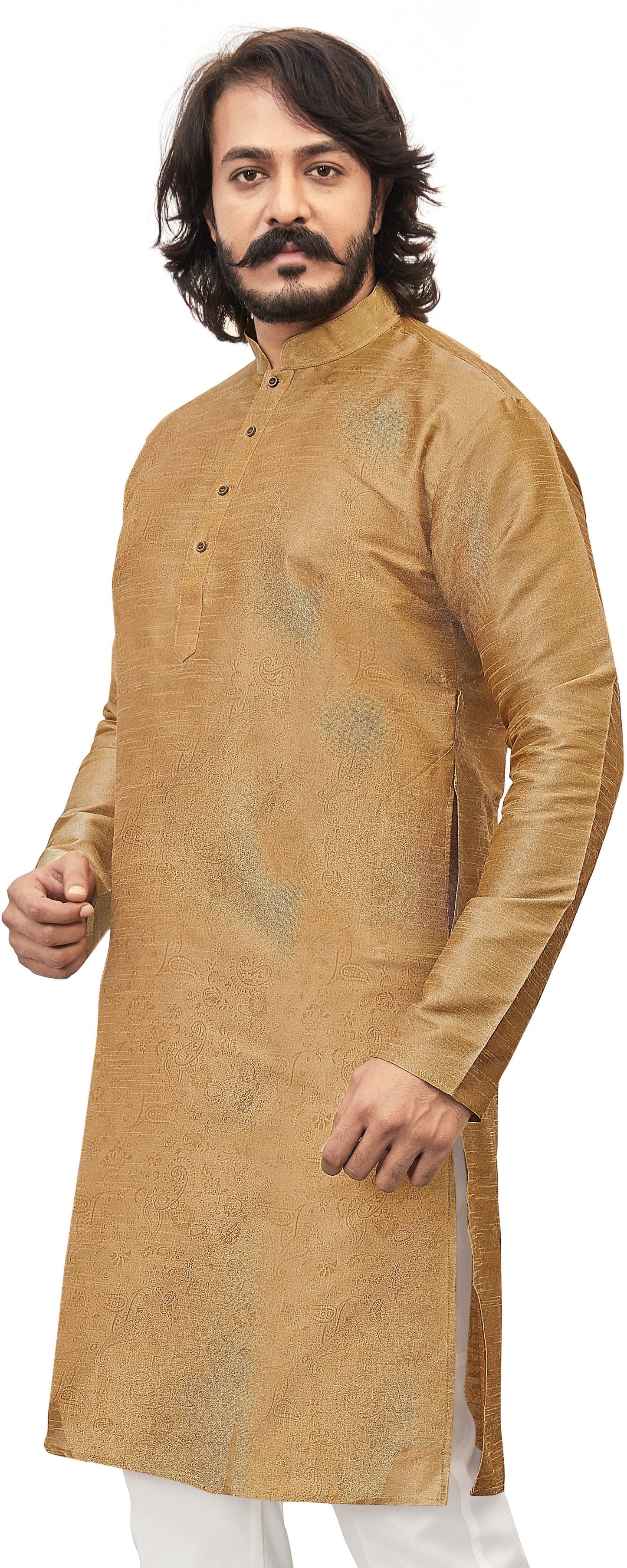 Self Design Mandarin Collar Knee Length Straight Kurta