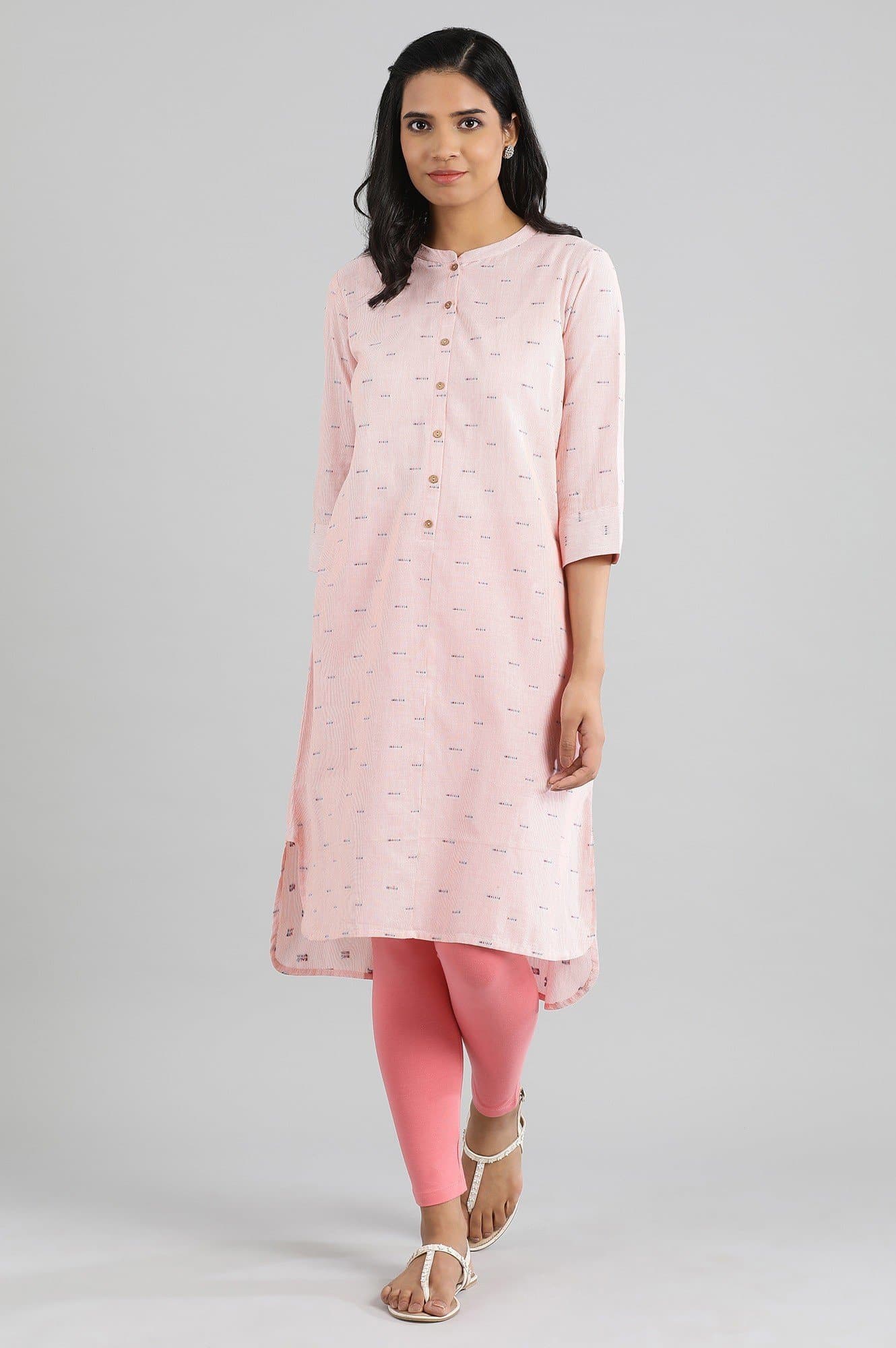 Geometric Print Knee Length Mandarin Neck Straight Kurta