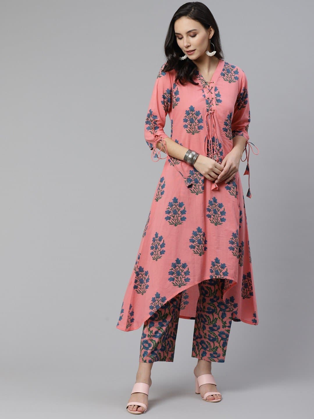 V-Neck Printed Kurta and Palazzo Set