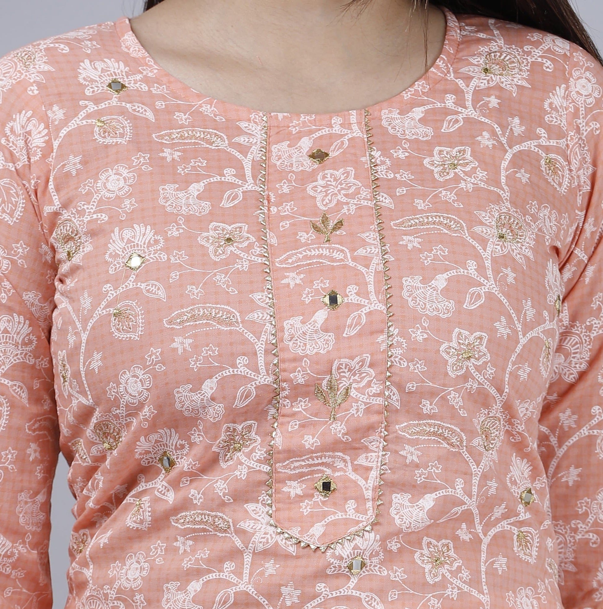 Orange White Round Neck Printed Kurta and Palazzo Set