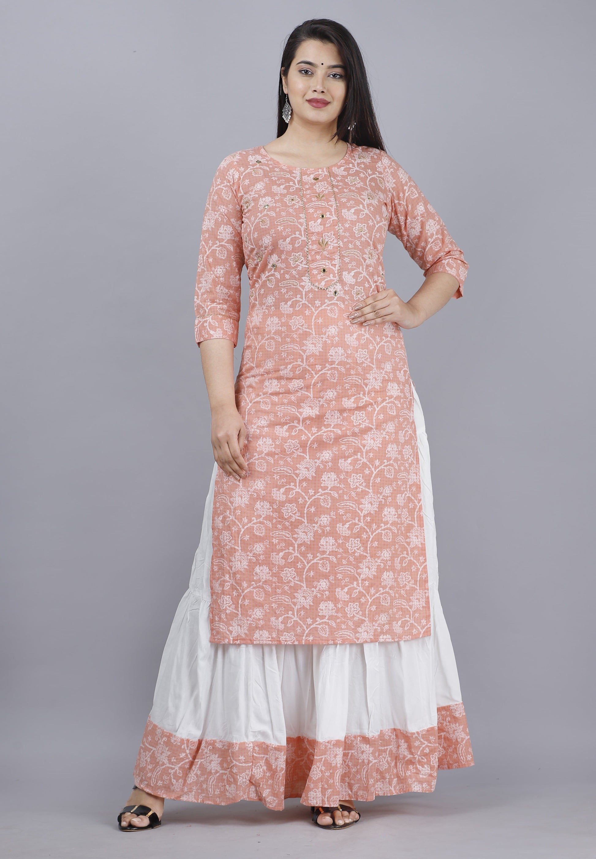 Orange White Round Neck Printed Kurta and Palazzo Set