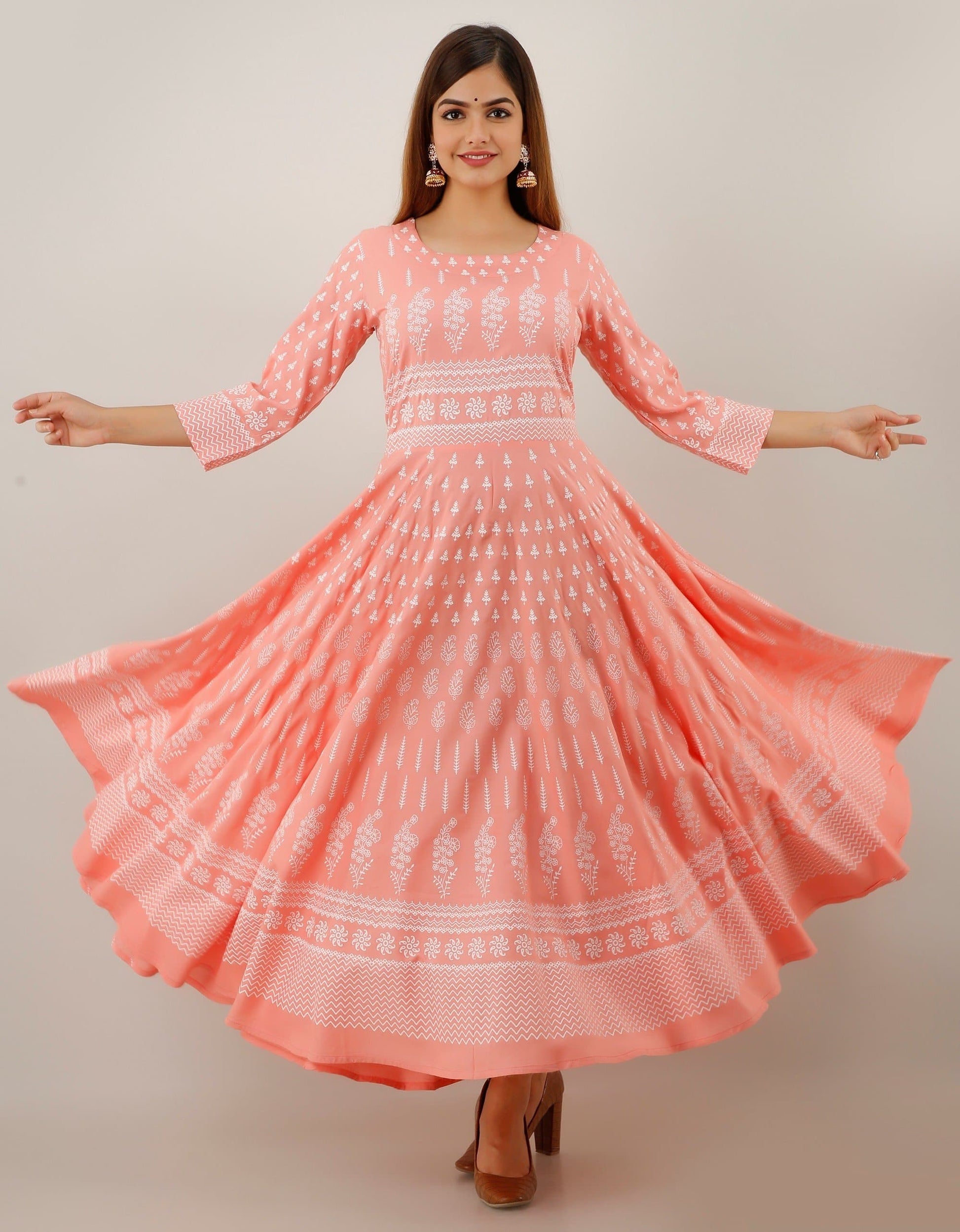 Round Neck Ankle Length Printed Flared Kurta