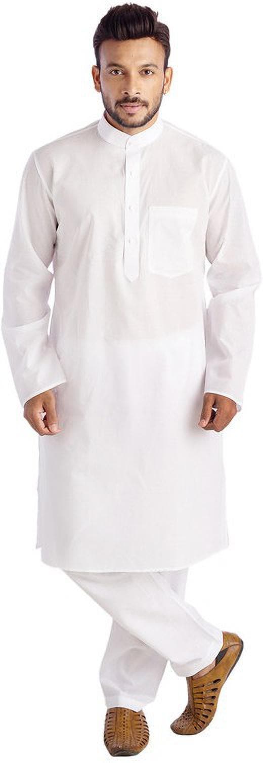 White Mandarin Neck Full Sleeve Solid Straight Kurta