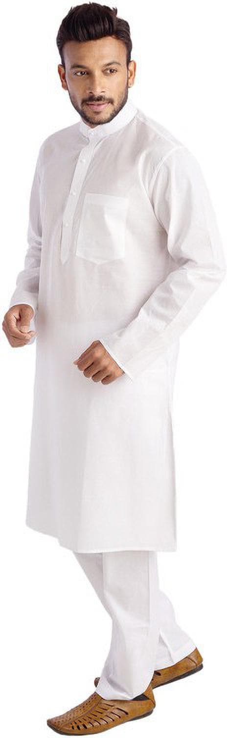 White Mandarin Neck Full Sleeve Solid Straight Kurta