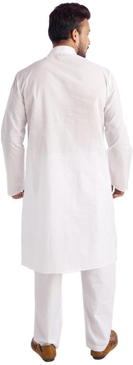 White Mandarin Neck Full Sleeve Solid Straight Kurta