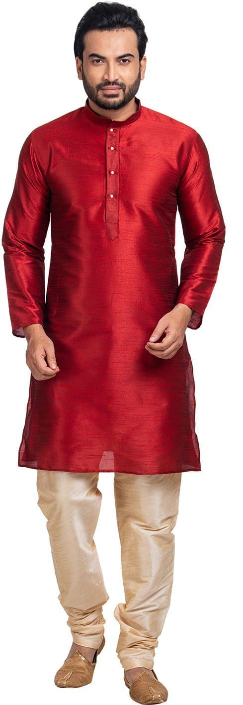 Mandarin Collar Solid Full Sleeve Silk Straight Kurta