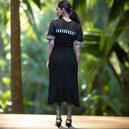 Sweater Knit Lurex Dress With Tassel Belt