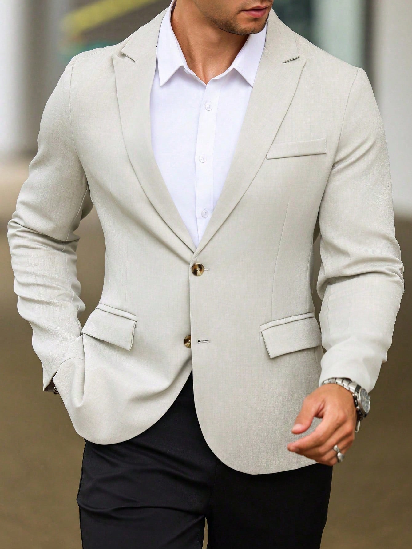 Single Breasted Turn-Down Collar Suit Jacket