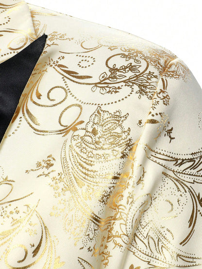 Baroque Print Lapel Collar Single Button Blazer
