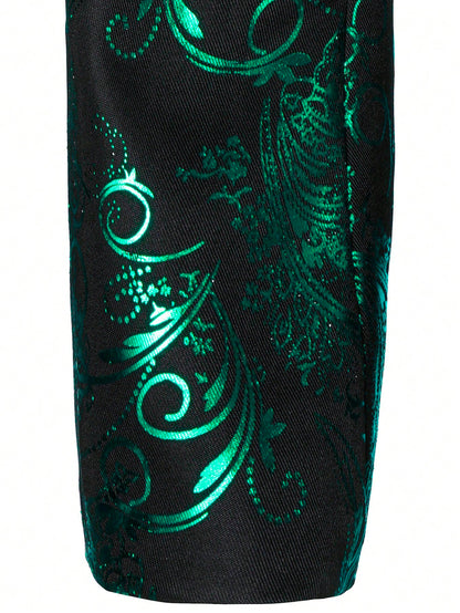 Baroque Print Lapel Collar Single Button Blazer