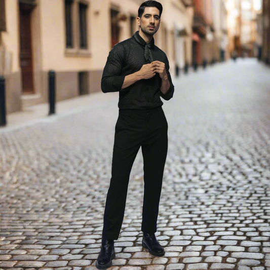 Black Lycra Knot Slim Fit Shirt