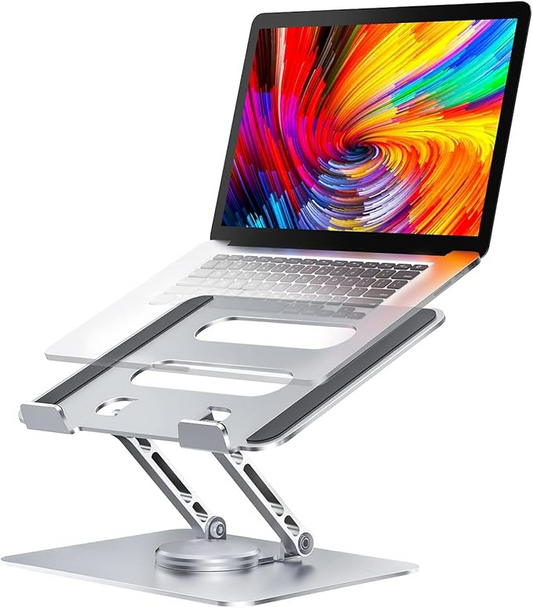 Silver Ergonomic Foldable Portable Adjustable Laptop Stand with 360 Rotating Base Tabletop Laptop Stand Holder