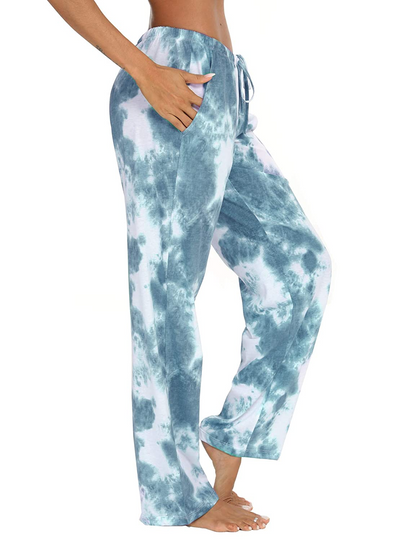 Tye Dye Print High Waist Drawstring Pants with Pockets Pyjama Sleepwear