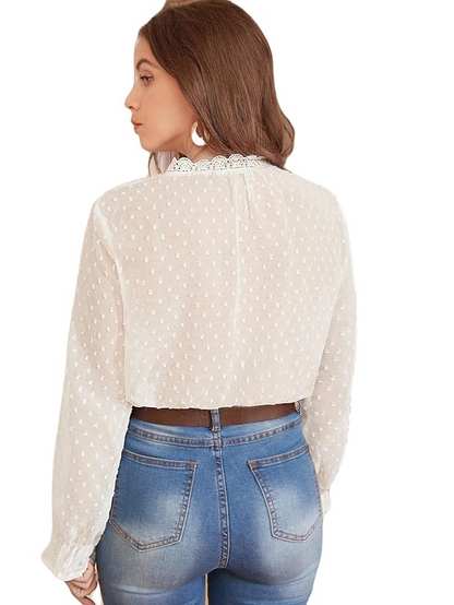 V-Neck Swiss Dot Scallop Trim Top