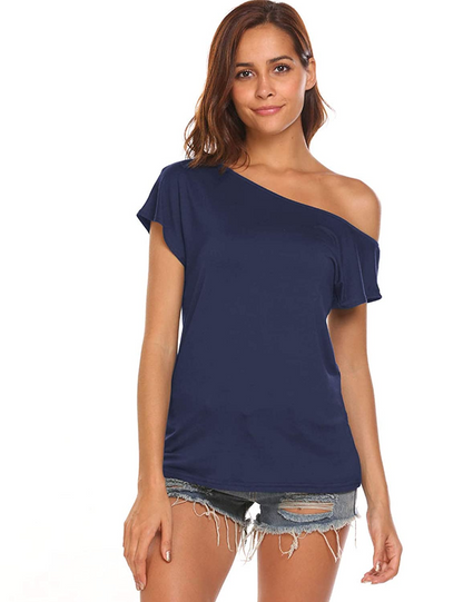 Off Shoulder Short Sleeve Loose Drop Shoulder Blouse Top