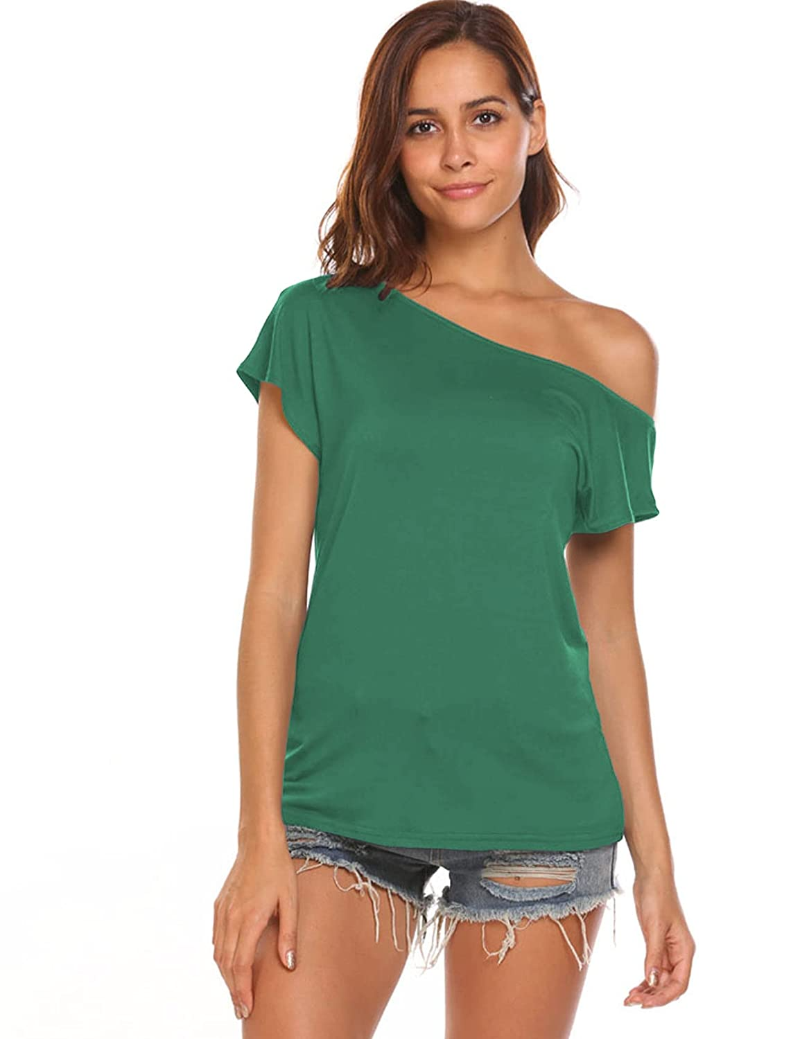 Off Shoulder Short Sleeve Loose Drop Shoulder Blouse Top