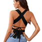 Lace Up Criss Cross Cut Out Plunge Backless Crop Tank Top