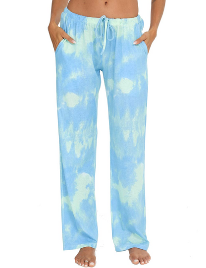 Tye Dye Print High Waist Drawstring Pants with Pockets Pyjama Sleepwear