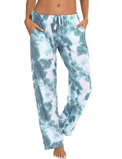 Tye Dye Print High Waist Drawstring Pants with Pockets Pyjama Sleepwear