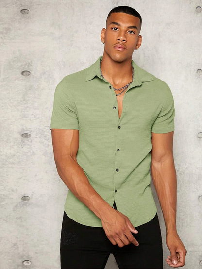 Solid Short Sleeve Button Front Shirt