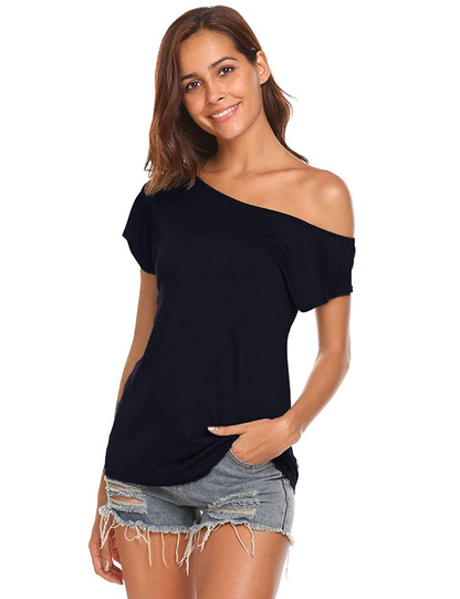 Off Shoulder Short Sleeve Loose Drop Shoulder Blouse Top