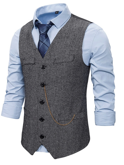 Chevron Decorative Pocket V-Neck Button Front Waistcoat