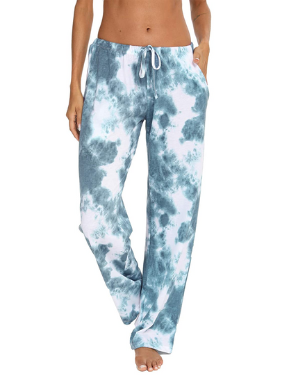 Tye Dye Print High Waist Drawstring Pants with Pockets Pyjama Sleepwear