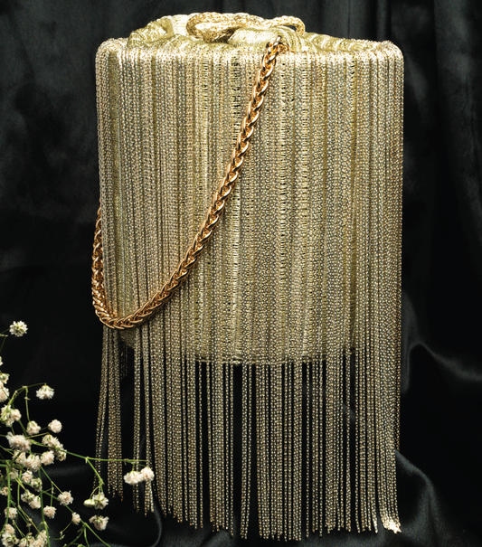 Light Gold Sequyinned Base Potli With Metallic Chain