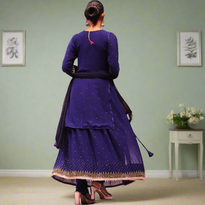 Indigo Blue Mughal Inspired Salwar with Stone Embroidery