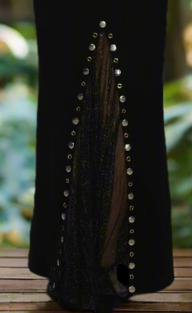 Black Knit Evening Gown With Tassel Neckline