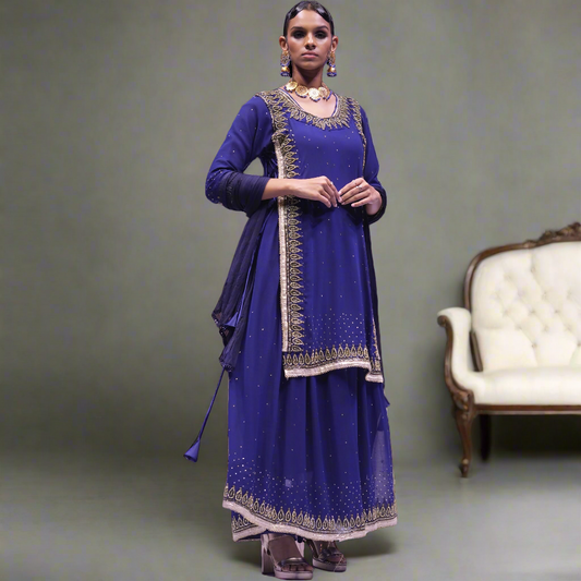 Indigo Blue Mughal Inspired Salwar with Stone Embroidery