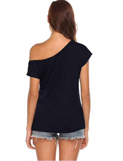 Off Shoulder Short Sleeve Loose Drop Shoulder Blouse Top