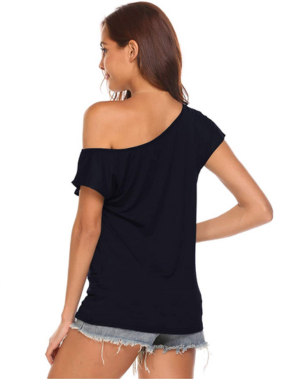 Off Shoulder Short Sleeve Loose Drop Shoulder Blouse Top