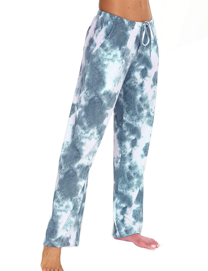 Tye Dye Print High Waist Drawstring Pants with Pockets Pyjama Sleepwear