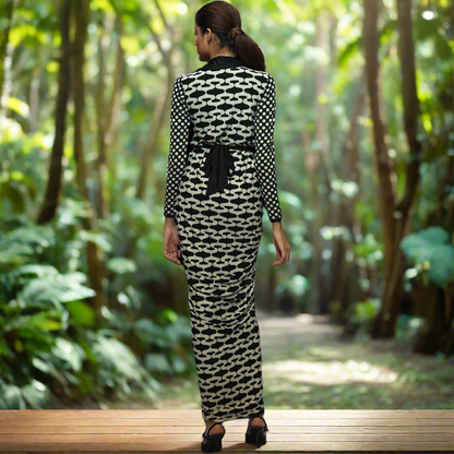 Long Sleeve Frill Front Printed Lycra Gown