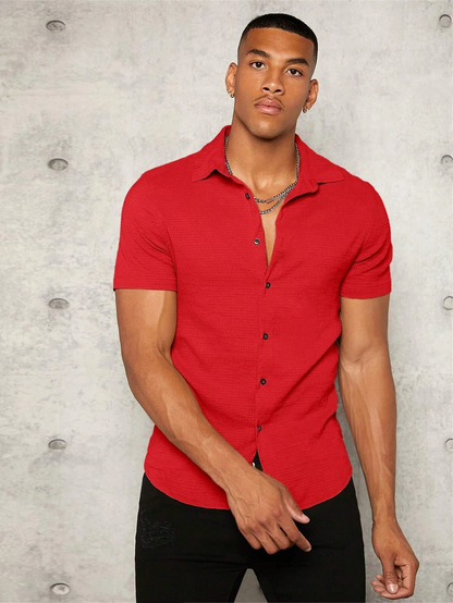 Solid Short Sleeve Button Front Shirt