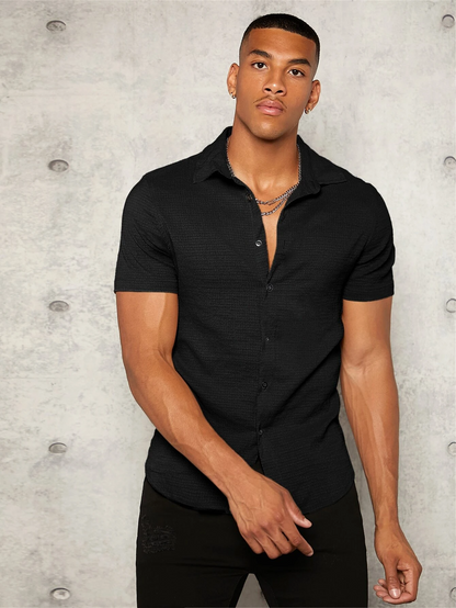 Solid Short Sleeve Button Front Shirt