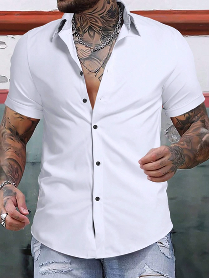 Solid Button Up Slim Fit Short Sleeve Shirt